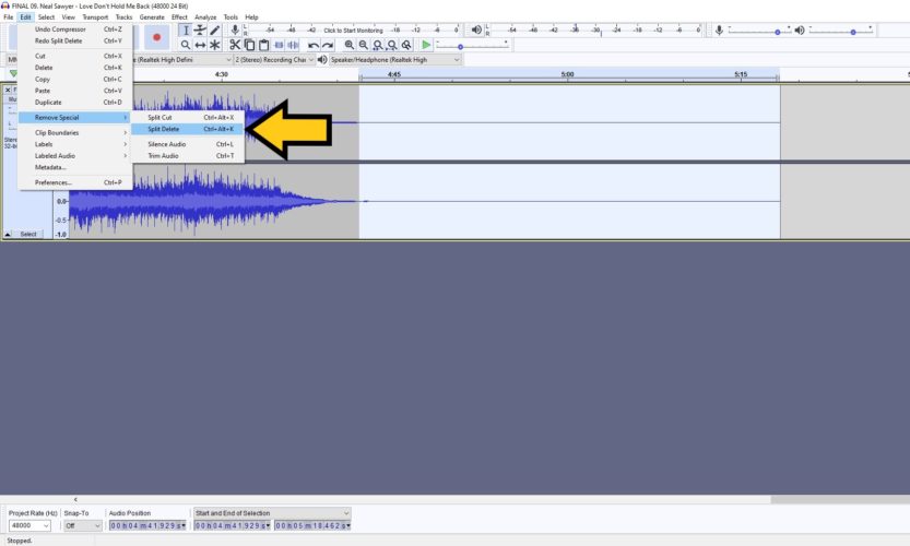 remove the highlighted audio