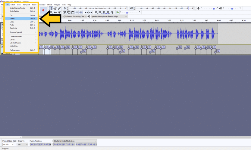 Deleting labels in audacity