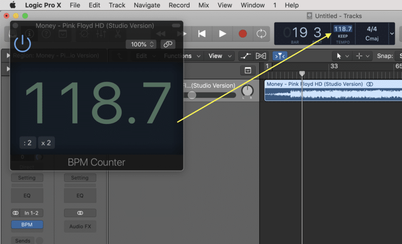 Double Click The BPM Counter In Logic Pro X