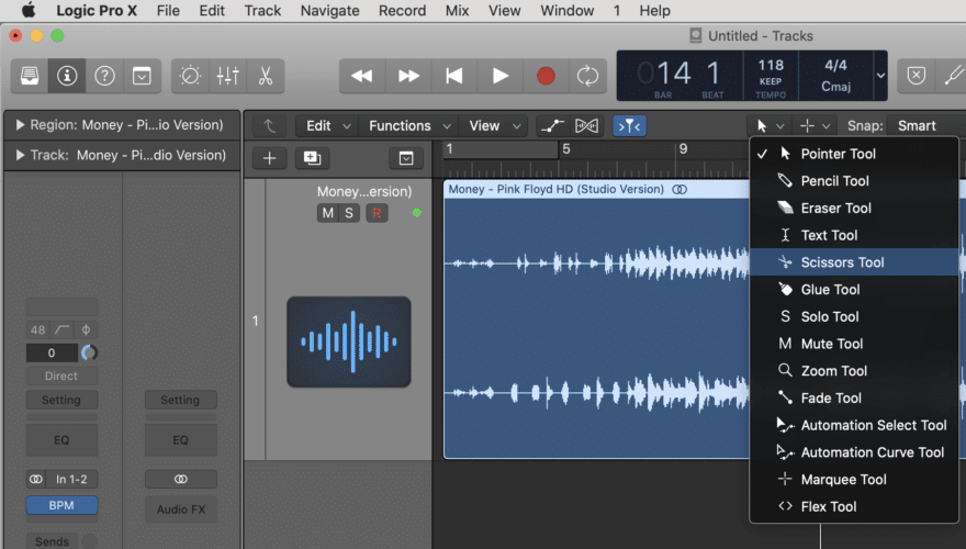 Logic Pro X Scissors Tool