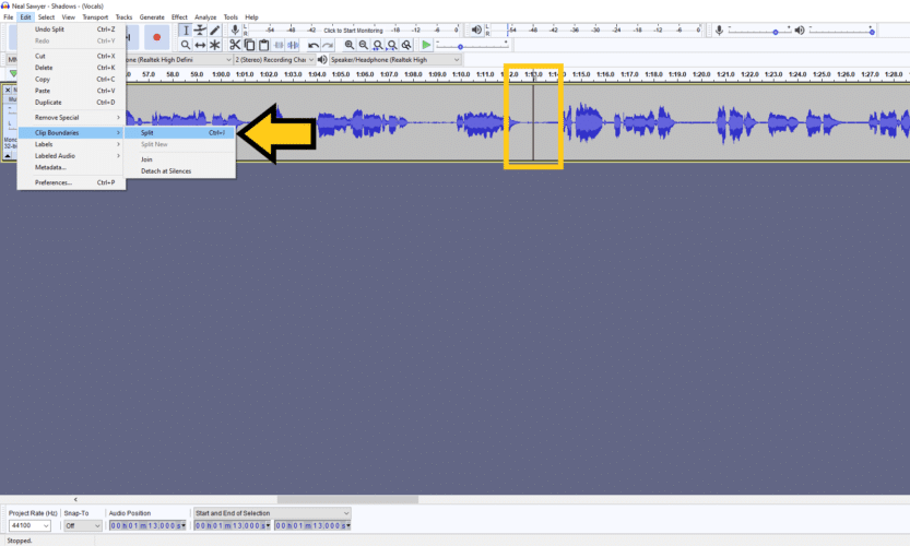 split audio in audacity