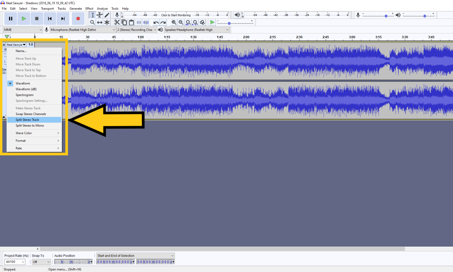 audacity only recording left channel