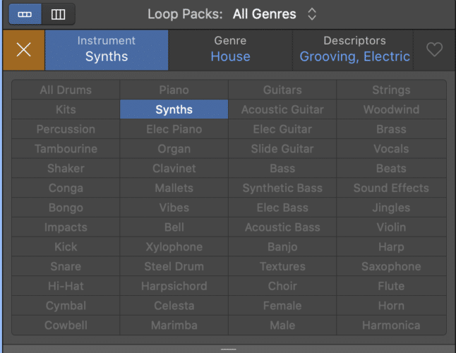 choose instrument and genre types