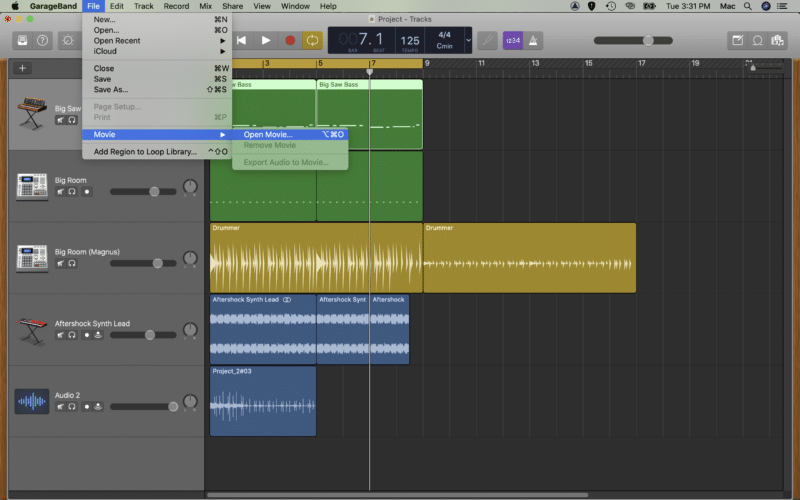 garageband how to show tracks that were added