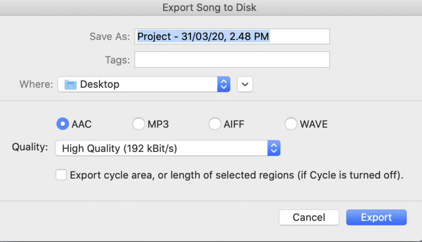 how to export song to disk