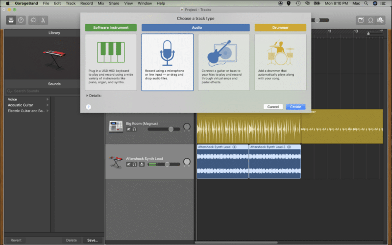 record audio in garage band