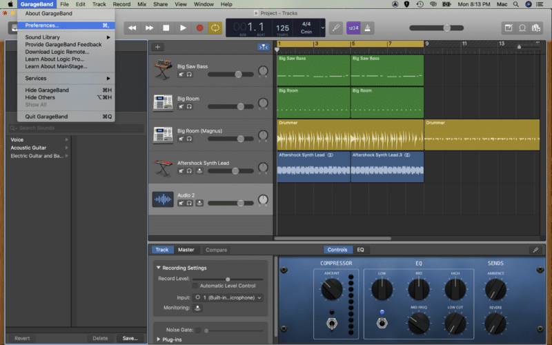 how much space do you need for garageband mac