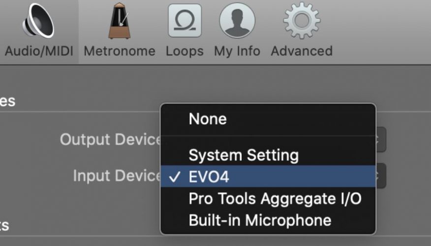 AudioMIDI Preferences window and choose your input and output devices