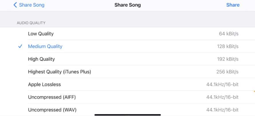 Share Song Medium quality
