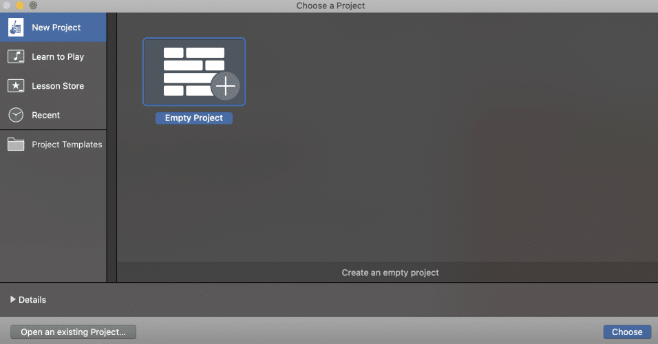 select empty project