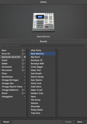 Garageband acoustic and electric drum kit modules