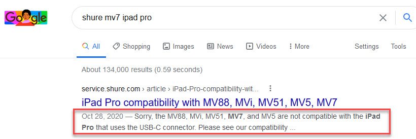 searching mv7 ipad pro on Google