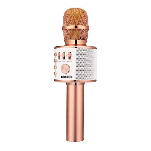 BONAOK Wireless Bluetooth Karaoke Microphone (Q37 Rose Gold)